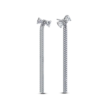 Серебряные серьги Pandora «Бант с паве» Серебряные длинные сережки Пандора Бантик Бантики 293544C01