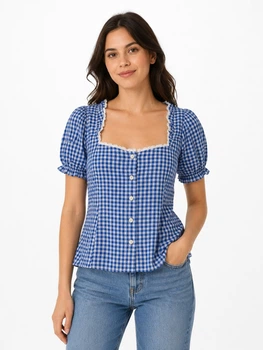 Блуза H&M Divided білий-синій в клітку MQSCD572 34