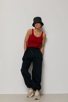 Женская трикотажная майка-борцовка в рубчик ONE SIZE — 100% Хлопок КРАСНЫЙ (винный)