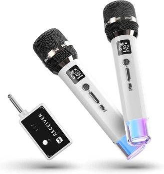 Беспроводные караоке микрофоны ECHOMUSSY RGB 2 шт с приемником, LED-подсветкой, USB-C, для пения, YouTube, TikTok уценка