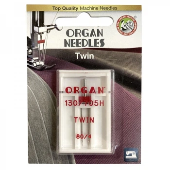Иглы швейные двойные универсальные ORGAN TWIN №80/4 для бытовых швейных машин блистерная упаковка (7015)