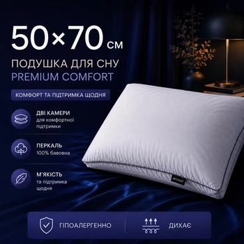 Подушка для сна ARCLOUD DOTYK 50×70 см — двухкамерная, средняя высота, эко лебединый пух, перкаль.