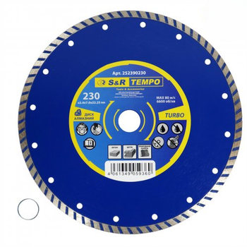 Диск алмазный S&R Tempo 230 x 2.4 x 22.2 TURBO камень (252390230)