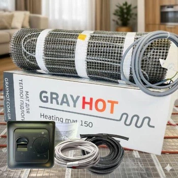 Нагрівальний мат GrayHot 0,6 м2 92W з механічним чорним регулятором 7,1 м2 (1068 Вт)