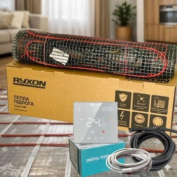 Комплект нагрівальний мат Ryxon HM 200 W/m2 (ø 3.5 мм)+терморегулятор сенсорний з WiFi 1 м² (200 Вт)