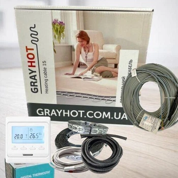 Нагрівальний кабель теплої підлоги GrayHоt 15 з програмованим регулятором від 4,4 м2 до 6,7 м2 (752 Вт)