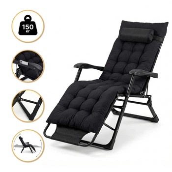 Раскладное кресло кровать с подушкой LEOBRO до 150 кг Черный (LB-FCB-G1-BLK)