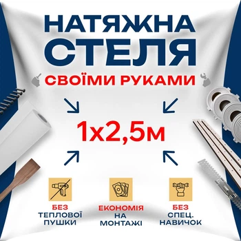 Натяжной потолок Сделай сам 1×2,5 м без подогрева — полный комплект для самостоятельной установки потолка без мастеров