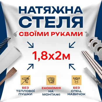 Натяжной потолок Сделай сам 1,8×2 м без подогрева — полный комплект для самостоятельной установки потолка без мастеров