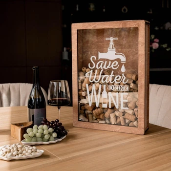 Коробка для винных пробок рaзмeр L (36x48) см цвет пекан подарок для дома Save Water Drink Wine