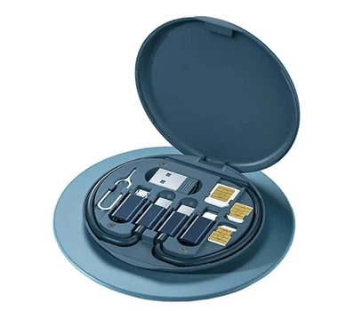 Скоростной кабель 60Вт универсальный с переходниками со скрепкой в кейсе Micro USB Type C Lightning 3A Зеленый