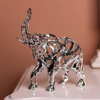 Статуэтка слон Elephant 25×10×25 см металлическая серебристая ажурная с поднятым хоботом для дома гостиной декор Yiwu