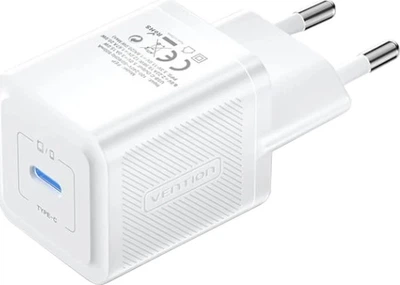 Ładowarka sieciowa Vention 1xUSB-C 20W GaN + USB-C cable M-M White (TZ-FEPW0-EU-01)