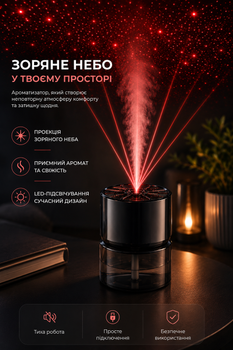 Ультразвуковий автомобільний зволожувач повітря-аромадіфузор XT036 з ефектом Зоряного неба та USB Black