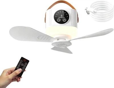 Портативний підвісний вентилятор із LED-підсвіткою та акумулятором 7200 mAh | Кемпінговий вентилятор для намету, дому та відпочинку