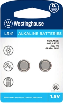 Батарейка лужна Westinghouse Alkaline таблетка LR41 2 штуки упаковка блістер 2/48