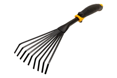 Граблі віялові Mastertool PRO 410 x 145 мм з 9 зубцями, пластиковою ручкою з TPR покриттям, порошкове фарбування