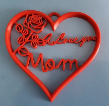 Подарунковий сувенір-серце з написом 'I Love you Mom' та трояндою для мами. Aivory