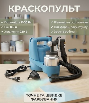 Краскопульт 1000 Вт бачок 0.9 л сопло 2.5 мм производительность 0.55 л/мин регулировка факела