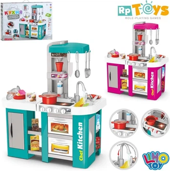 Детская пластиковая игровая кухня с посудой и продуктами Limo Toy 72 см, 32 предмета (пар, вода, звук, музыка) 922-168-169