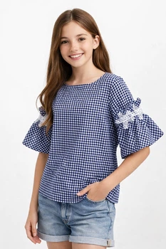Блузка для девочки Sly 137/S/19 синий в клетку 152