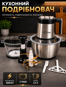 Кухонний блендер – подрібнювач з двома чашами на 3.2 л Zepline ZP‑00219 3000 Вт