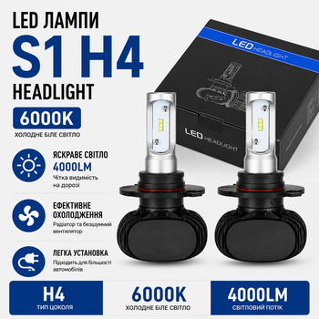 Комплект led ламп headlight S1 H4 6000K 4000LM с радиатором