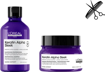 Набір L’Oreal Professionnel Paris Alpha Sleek для гладкості та контролю пухнастості волосся Безсульфатний шампунь 300 мл + Маска 250 мл (3474637335755/3474637335694)