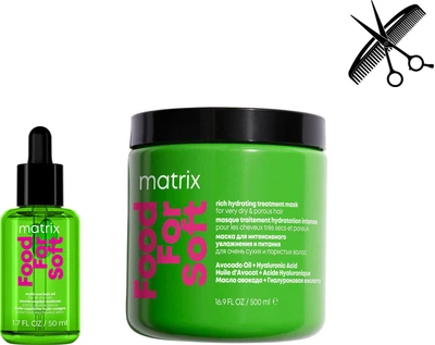 Набор Matrix Food For Soft Профессиональное мультифункциональное масло-сыворотка 50 мл + Маска для интенсивного питания и увлажнения волос 500 мл (3474637142001/884486507099)