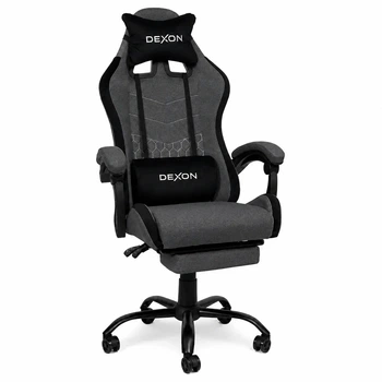 Геймерское кресло DEXON ORION X G-063 с подставкой для ног, из ткани+подушки велюр, металлическая крестовина, Темно-Серый