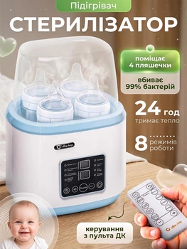 Подогреватель стерилизатор для бутылочек на 4 бутылочки грелка Hausland портативный аппарат подогрева детского питания детской смеси 5в1 с таймером и голубой подсветкой (02410002)