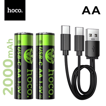 Аккумуляторные батарейки Hoco JA3 AA 1.5V 2000mAh USB-C Li-ion 2шт + кабель для зарядки | Перезаряжаемые аккумуляторы AA Type-C