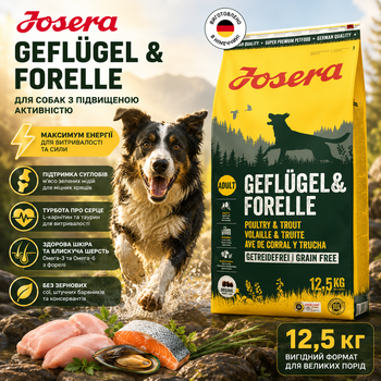 Корм для собак Josera Geflugel & Forelle повышенная активность с птицей и форелью 12,5 кг