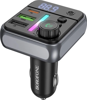 Автомобильное зарядное устройство с FM-модулятором Borofone BC50 Ascenso PD20W+QC3.0 car BT FM transmitter Black (6941991115257)
