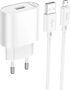 Мережевий зарядний пристрій з кабелем Hoco C109A (10.5W) Fighter single port charger set (Micro) White (6942007656603)