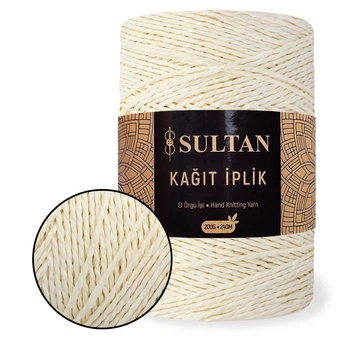 Пряжа Sultan Kagit, Молочный №8, крученая рафия для вязания сумок и шляп, 200 г / 240 м
