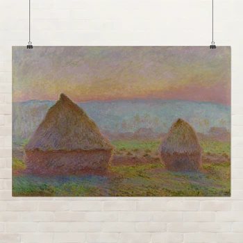Постер Стіжки сіна та вечірнє сонце, Клод Моне, Claude Monet, Grainstacks at Giverny, A3 29×42 см (id6891)