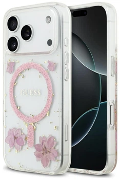Чохол Guess Resin Flowers Glitter MagSafe для iPhone 17 Pro Pink (GUE005110)