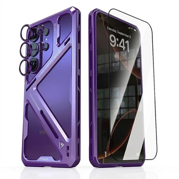 Чехол Metal Bamper Luphie Design для Samsung Galaxy S26 Ultra / CD Pattern на камеру / защитная пленка Ceramics Full Coverage purple