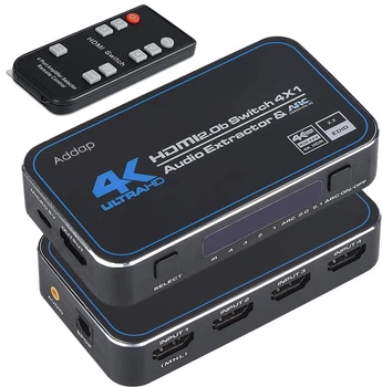 Коммутатор видеосигнала на 4 HDMI порта OEM HVS-04, с поддержкой 4К и оптического аудио ARC, четырехканальный свитч, Черный