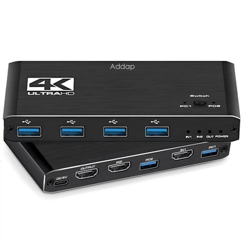2-х портовый KVM-свич Addap KVMS02 | KVM переключатель для двух компьютеров, USB, HDMI, 4K, 60Гц