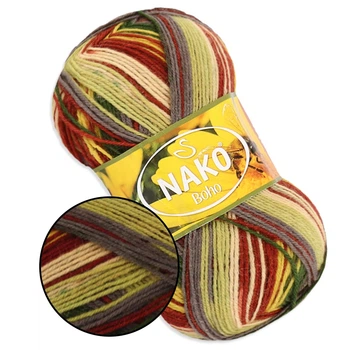 Nako Boho, №82167 - шкарпеткова пряжа для в'язання Нако Бохо, 100 г/400 м, меринос з поліамідом, пряжа для шкарпеток та аксесуарів