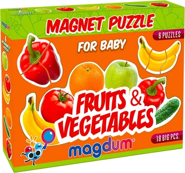 Набір магнітних пазлів Magdum Baby puzzle Фрукти й овочі 18 деталей (ML4031-25 EN) (4820215152877)