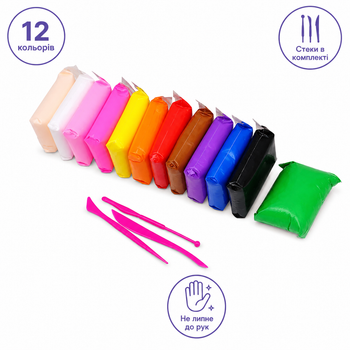 Повітряний пластилін Super Light Clay 12 кольорів зі стеками набір 155г
