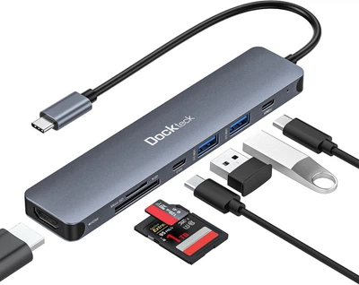 USB-C хаб 7 в 1 HDMI 4K, PD 100W і кардридер dockteck