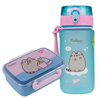 Набор подарочный Pusheen YES для девочек 708364М Ланчбокс 420мл и бутылка 500мл для перекуса в школу и садик