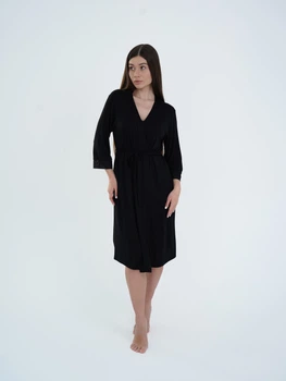 Комплект халат і сорочка для вагітних та годуючих матусь Soft&Lace, розмір S (44), чорний (віскоза)