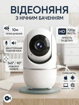 Видеоняня цифровая WiFi камера видеонаблюдение радионяня с датчиком движения ночной съемкой и двухсторонней аудиосвязью Smart PTZ управление со смартфона