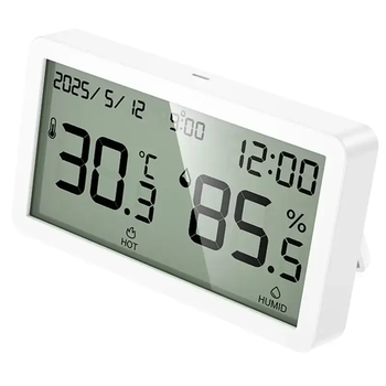 Термогигрометр HOCO HX42 с часами, LCD дисплеем, измерением температуры и влажности, настенный/настольный - White