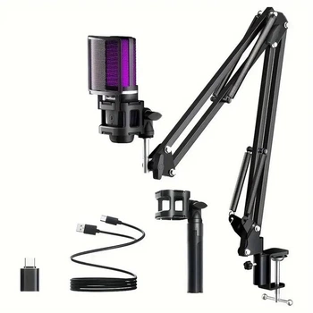 Микрофон ZealSound A68S Black USB, 96kHz/24-bit, RGB, кардиоидный/всенаправленный, комплект